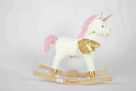 أبيض طفل خشبي اللعب حصان هزاز يونيكورن ل ارتفاع مقعد محشوة الحيوان مقعد