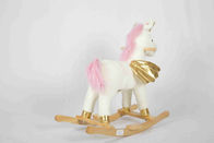 أبيض طفل خشبي اللعب حصان هزاز يونيكورن ل ارتفاع مقعد محشوة الحيوان مقعد