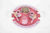 الوردي الشاي وقت طفل اللعب الخشبية مع مقبض صحن زهرة نمط مدف