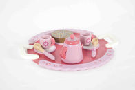 الوردي الشاي وقت طفل اللعب الخشبية مع مقبض صحن زهرة نمط مدف