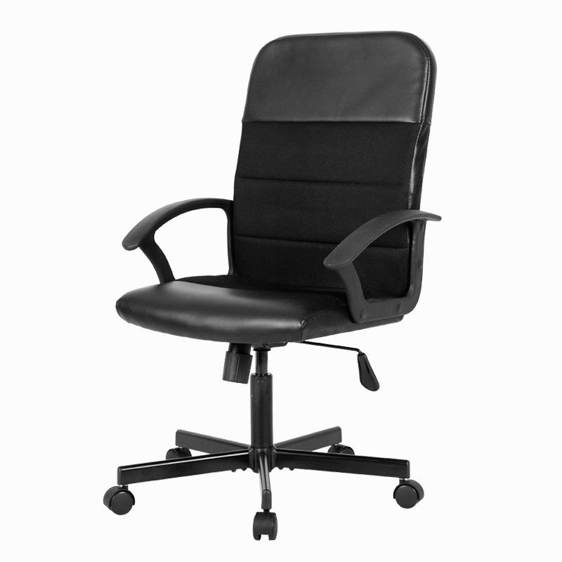 أسود جلد مكتب كرسي تثبيت مع مسند ذراع زيبر، لبس قطب كرسي تثبيت